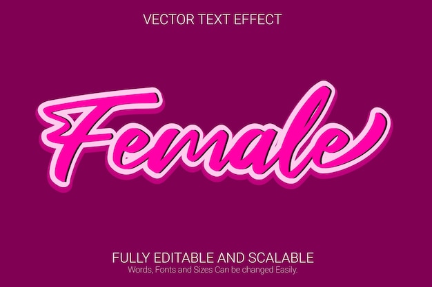 Vector efecto de texto editable femenino, estilo de texto de color rosa