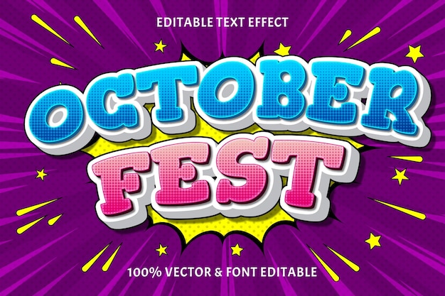 Efecto de texto editable del festival de octubre 3 dimensiones en relieve estilo cómic