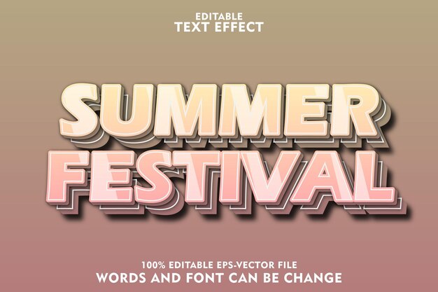 efecto de texto editable del festival de verano en relieve estilo moderno