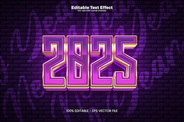 Efecto de texto editable para la fiesta del Año Nuevo 2025 en el estilo de la tendencia moderna