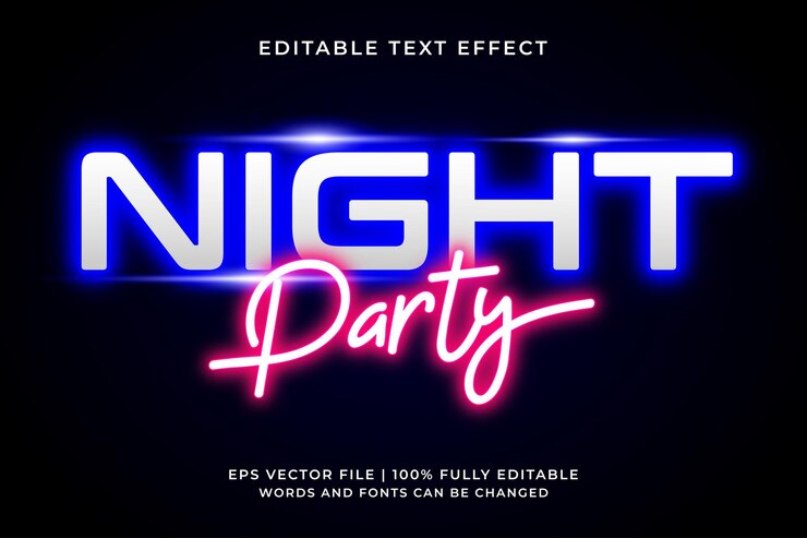 Vector efecto de texto editable de fiesta ligera con estilo de luz de neón