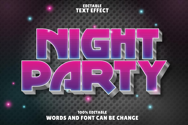 efecto de texto editable de fiesta nocturna en relieve estilo neón
