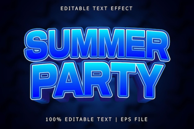 Efecto de texto editable de fiesta de verano Estilo moderno en relieve tridimensional