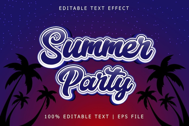 Efecto de texto editable de fiesta de verano estilo moderno en relieve tridimensional