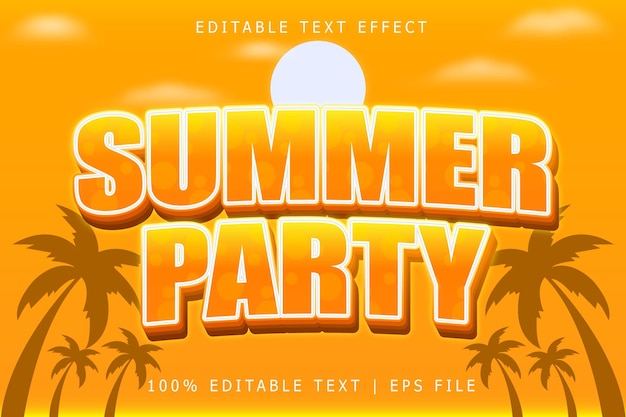 Efecto de texto editable de fiesta de verano Estilo moderno en relieve tridimensional