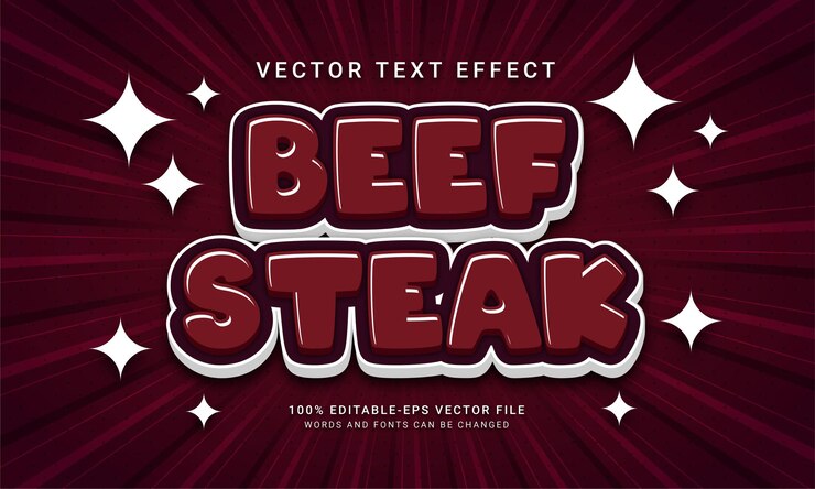 Vector efecto de texto editable de filete de ternera con tema de menú de comida