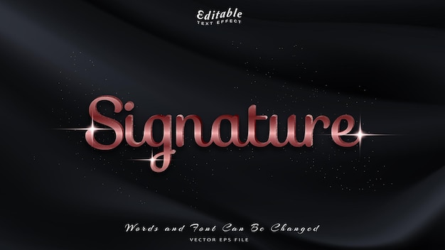 Efecto de texto editable de firma dorada con fondo ondulado negro fondo de lujo de seda negra