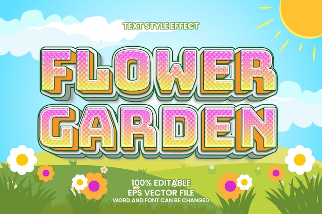Efecto de texto editable Flower Garden 3d Flat Cartoon style