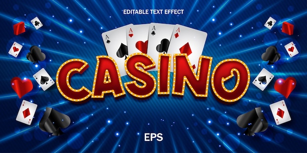 Efecto de texto editable, fondo azul, texto de casino, póquer, ruleta, blackjack