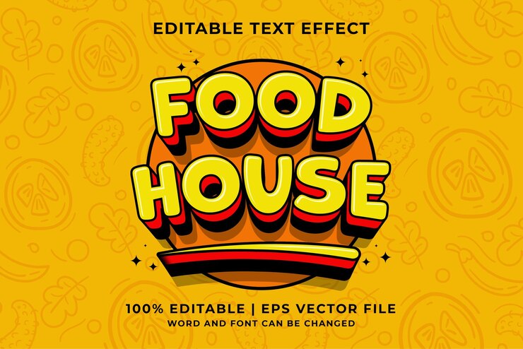 Vector efecto de texto editable food house tradicional plantilla de dibujos animados estilo premium vector