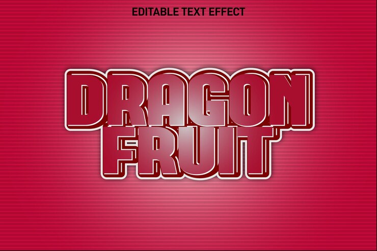 Vector efecto de texto editable de fruta de dragón estilo moderno en relieve de 3 dimensiones