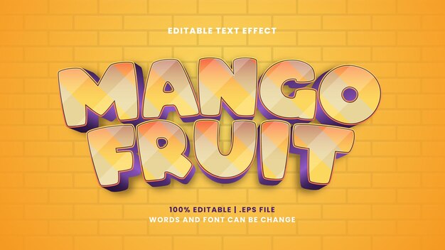 Efecto de texto editable de fruta de mango en estilo moderno 3d