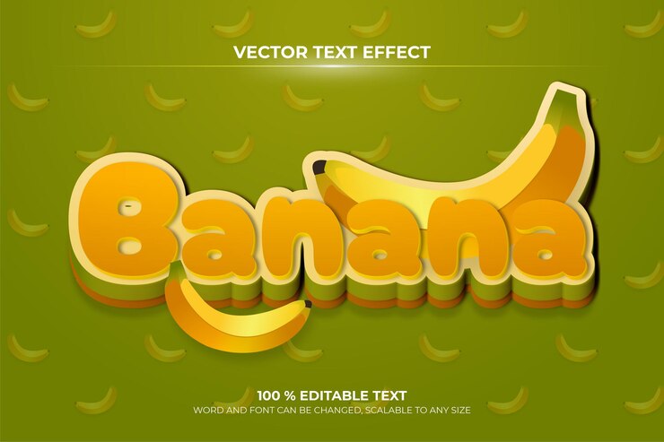Vector efecto de texto editable de fruta de plátano