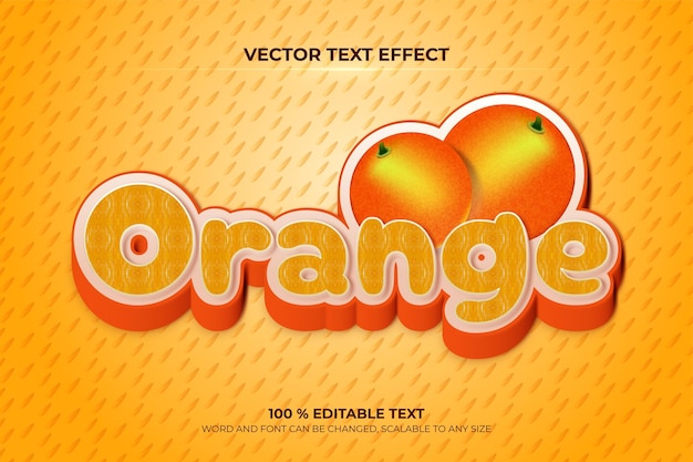 Efecto de texto editable de frutas de naranja con vector naranja realista