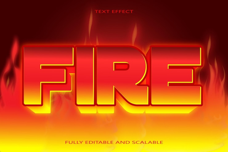 Vector efecto de texto editable de fuego estilo de neón en relieve de 3 dimensiones