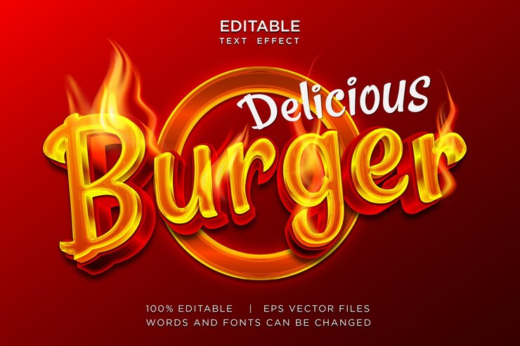 Vector efecto de texto editable de fuego con tema de comida