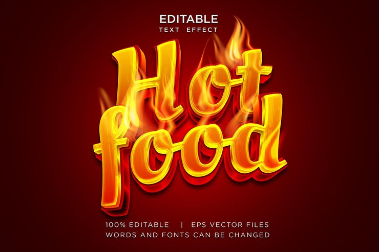 Vector efecto de texto editable de fuego con tema de comida