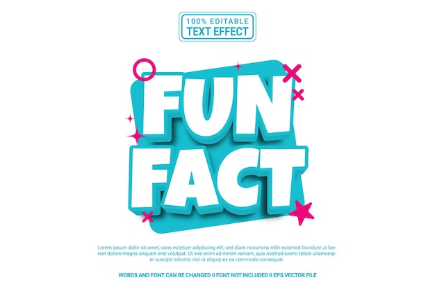 Efecto de texto editable Fun Fact plantilla de dibujos animados 3D estilo vector premium moderno