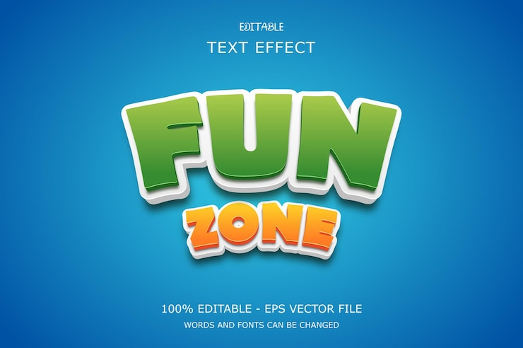 Efecto de texto editable Fun Zone dibujos animados en 3d y estilo de texto divertido