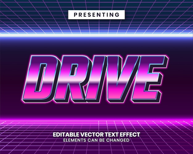 Vector efecto de texto editable futurista retrowave 3d