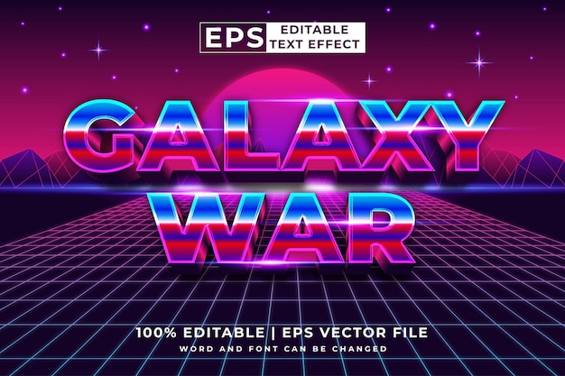 Efecto de texto editable Galaxy War Retro 3d 80s estilo de plantilla premium vector