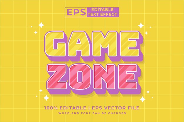 Efecto de texto editable Game Zone 3d Plantilla de dibujos animados estilo premium vector