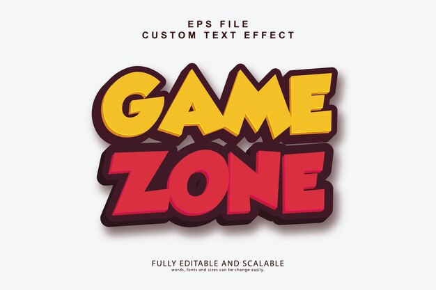 Efecto de texto editable Game Zone 3d Plantilla de dibujos animados estilo premium vector