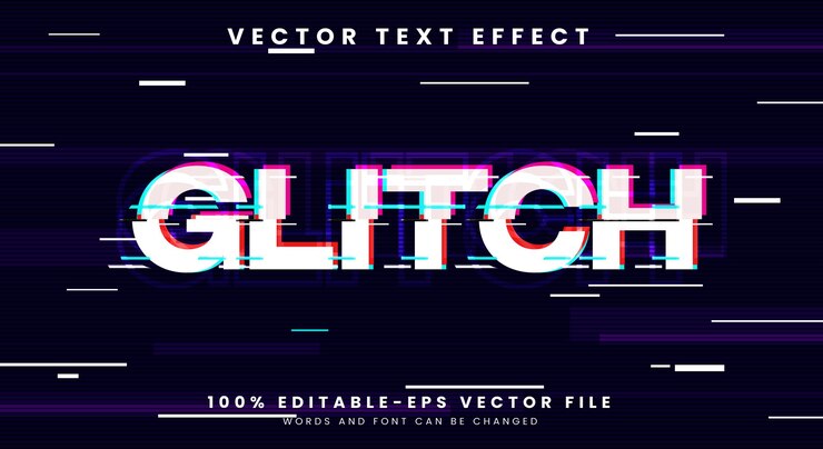 Vector efecto de texto editable de glitch plantilla con estilo de texto de hack y distorsión