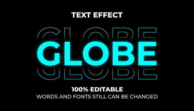 Efecto de texto editable de globo azul claro neón