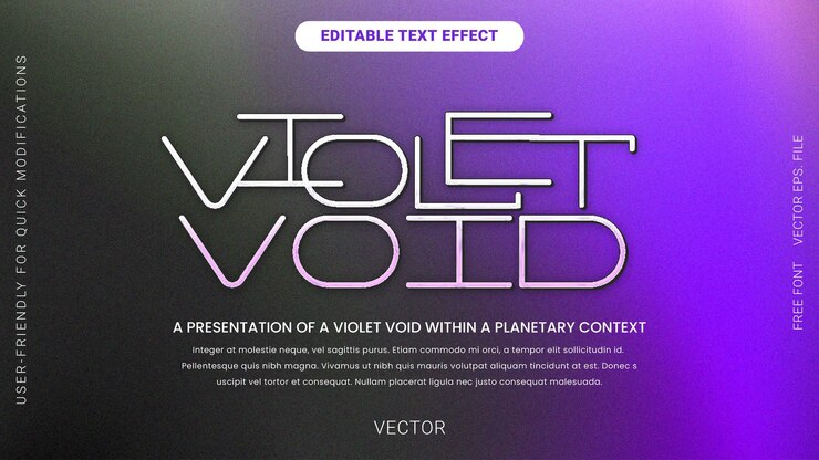 Vector efecto de texto editable gradiente púrpura de cromo vector de fondo granulado violet vacío