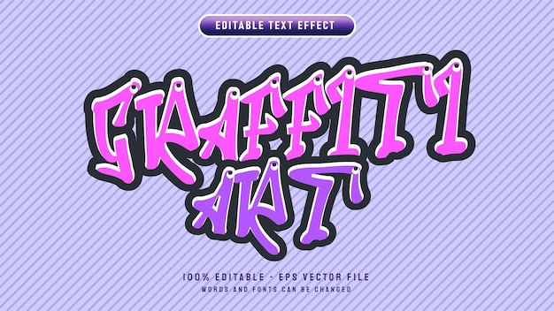 Efecto de texto editable de graffiti con plantilla de ilustración de vector de dibujos animados en 3D