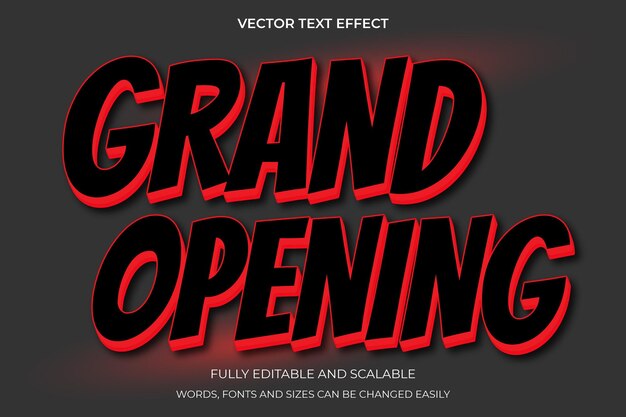 Efecto de texto editable Gran Apertura 3D Vector premium de estilo plantilla de dibujos animados