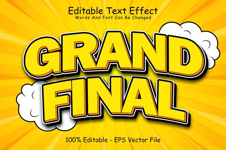 Vector efecto de texto editable de la gran final estilo cómico en relieve de 3 dimensiones