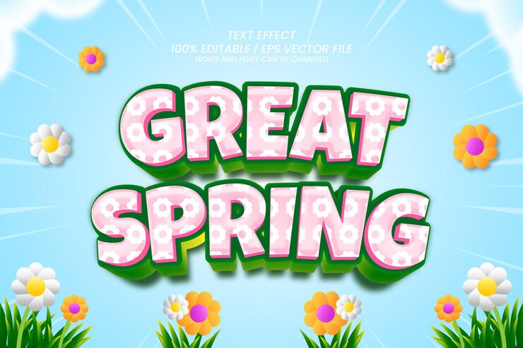 Vector efecto de texto editable gran primavera estilo de juego de dibujos animados en 3d