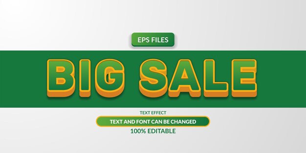 Efecto de texto editable de gran venta verde 3d. archivo vectorial eps. banner de cartel de descuento de super mega promoción