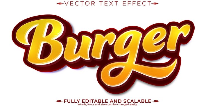 Vector efecto de texto editable de hamburguesa comida editable y estilo de texto rápido