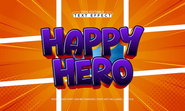 Efecto de texto editable de Happy Hero con un estilo de texto cómico y de dibujos animados