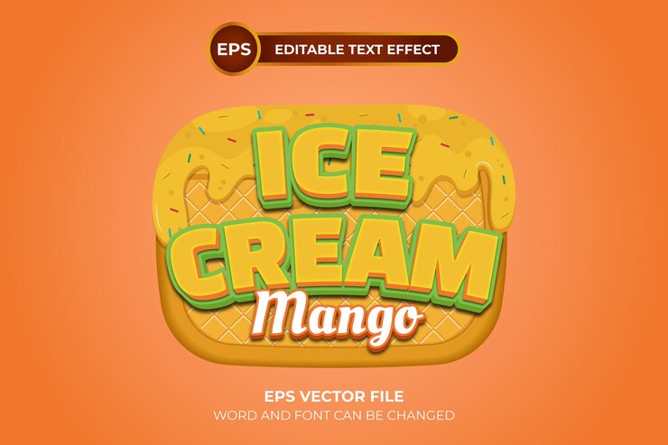 Vector efecto de texto editable de helado de mango