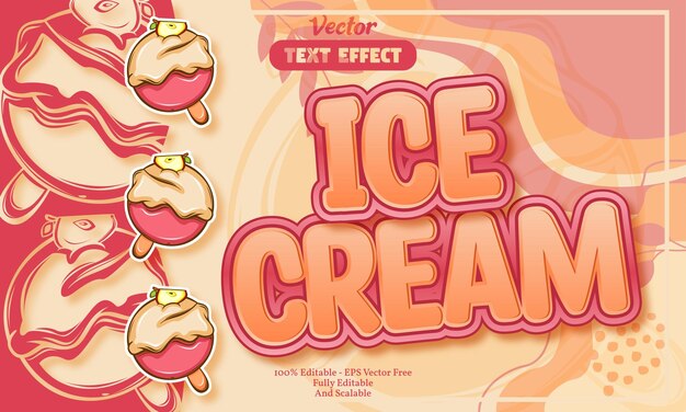 Efecto de texto editable de helado con patrón dibujado a mano de helado de manzana sin costuras