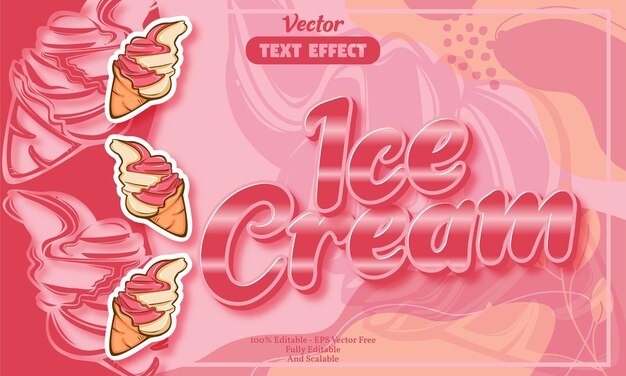 Efecto de texto editable de helado con patrón dibujado a mano de helado rosa