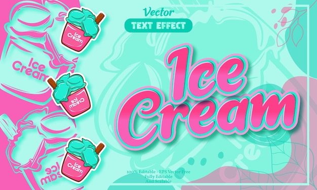 Efecto de texto editable de helado con patrón dibujado a mano de helado verde