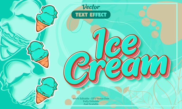 Efecto de texto editable de helado con patrón dibujado a mano de helado verde