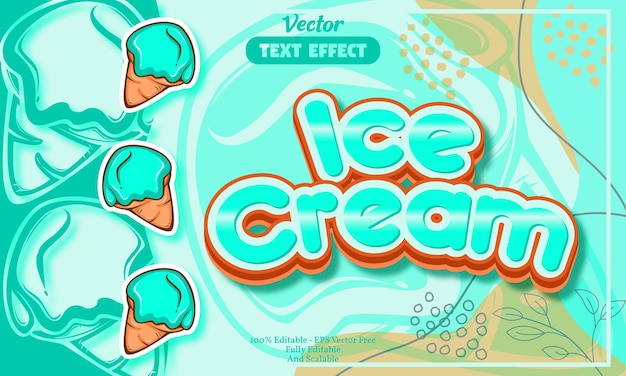 Efecto de texto editable de helado con patrón dibujado a mano de helado verde