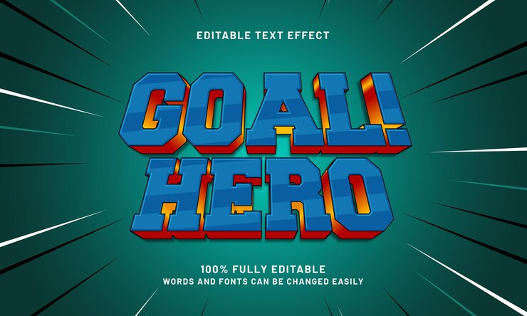 Vector efecto de texto editable de héroe de gol con un estilo de texto de deporte y patada