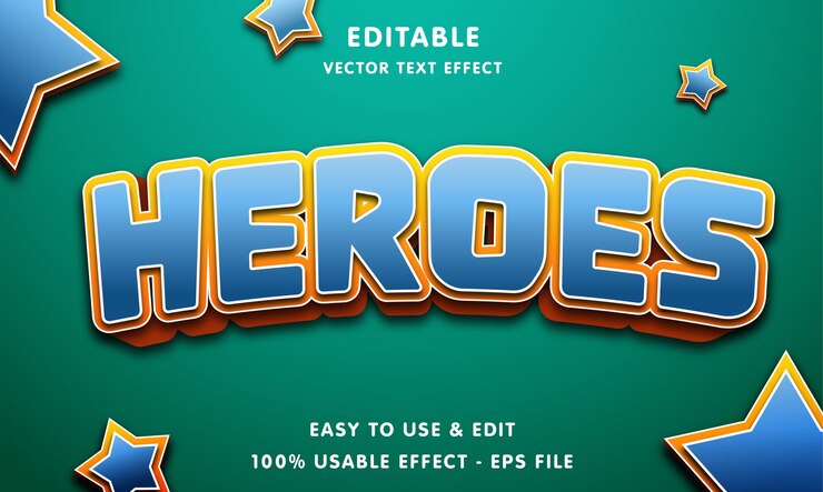 Vector efecto de texto editable héroes con estilo moderno y simple
