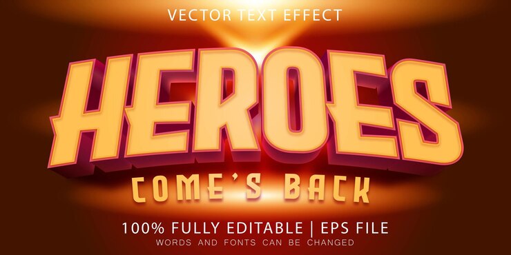 Vector efecto de texto editable de héroes