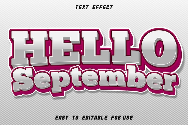 Efecto texto editable hola septiembre blanco