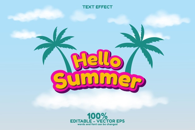 Efecto de texto editable hola verano vector premium