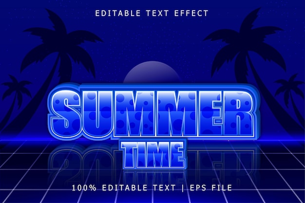 Efecto de texto editable de horario de verano Estilo retro en relieve de 3 dimensiones