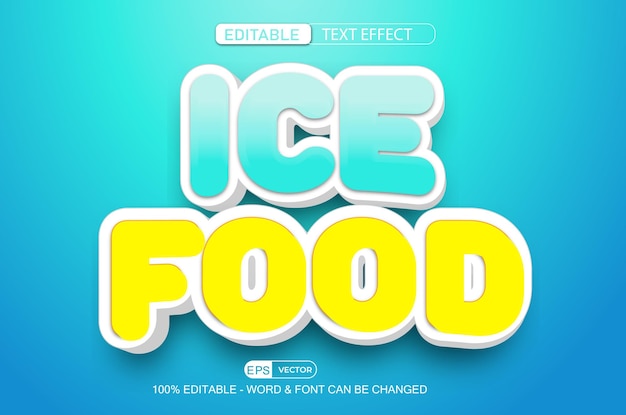 Efecto de texto editable ice food vector estilo 3d